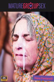 Granny gets massive facial at her groupsex party